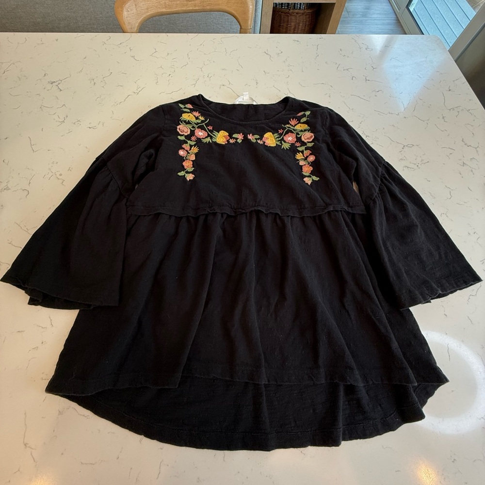 DownEast Black Blouse with Floral Embroidery